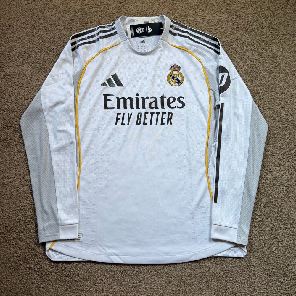 Adidas Real Madrid 25/26 Long Sleeve Home Jersey Men's Large White Soccer JN8866